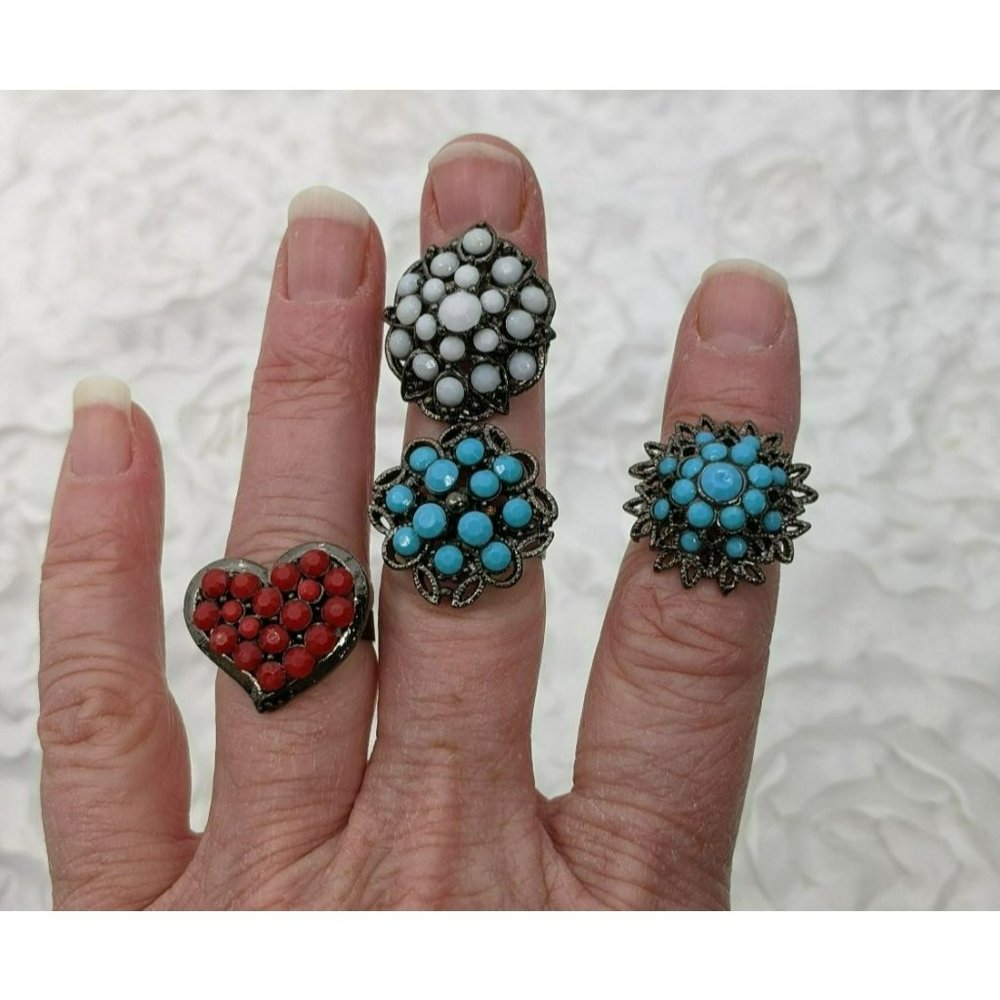 4 BoHO New adjustable stone‎ rings
